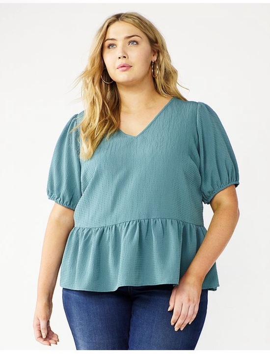 Nine West Tops - Nine West teal Textured V Neck Peplum Top size 1X